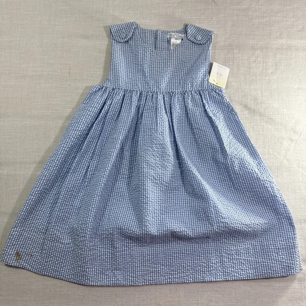 Petit Ami Dress Kids 4 Blue Gingham Seersucker Coastal Nautical Southern